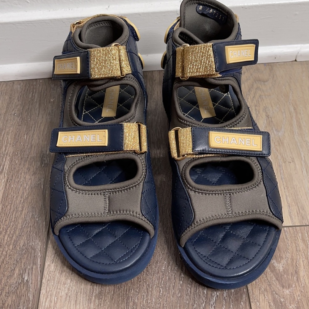 Blue gold Chanel sandals size 8